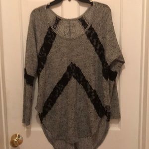 Free people lace inset unfinished seam shirt